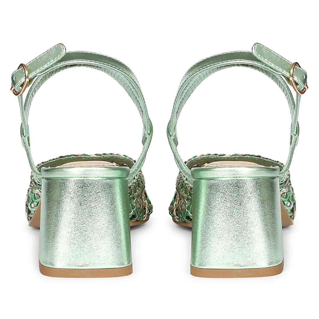 Saint Cianna Green Multi Hand-Woven Leather Block Heels