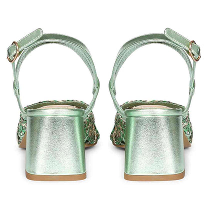 Saint Cianna Green Multi Hand-Woven Leather Block Heels