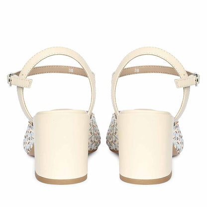 Saint Athena Off White-Silver Hand Woven Leather Heels