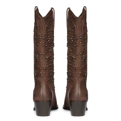 Saint Maeve Studded Brown Leather Cowboy Boots