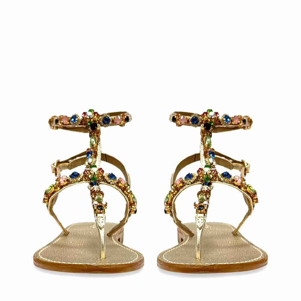 Saint Zuri Multi Stone Embellished Platin Leather Sandals