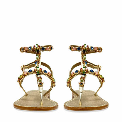 Saint Zuri Multi Stone Embellished Platin Leather Sandals