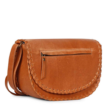 Favore Women Tan Leather Saddle Bags