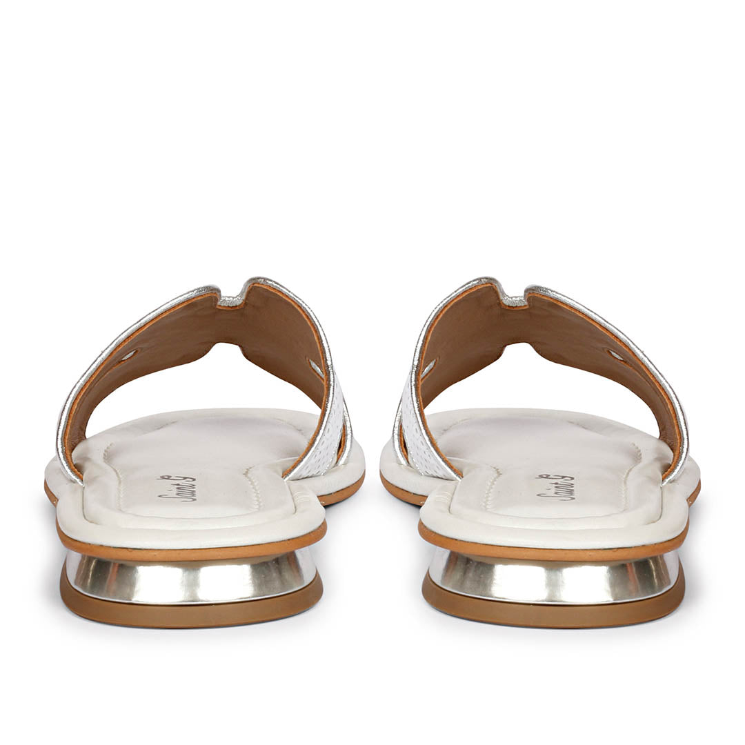 Saint Bria Sequin Metallic White Leather Flats