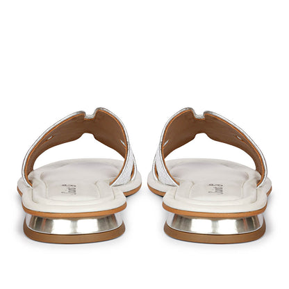 Saint Bria Sequin Metallic White Leather Flats