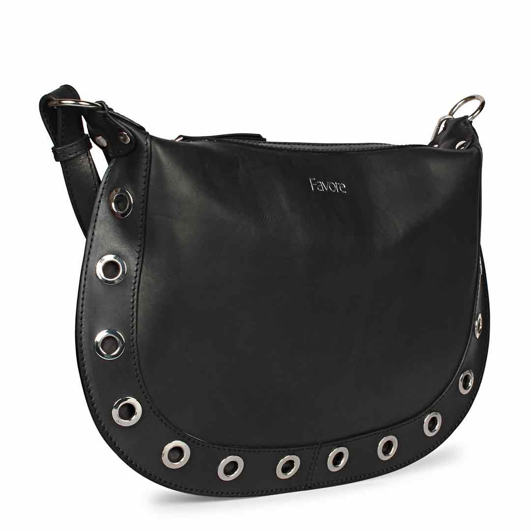 Favore Black Women Leather Structured Sling Bag
