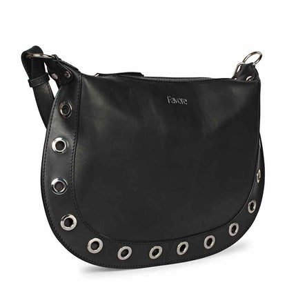 Favore Black Women Leather Structured Sling Bag