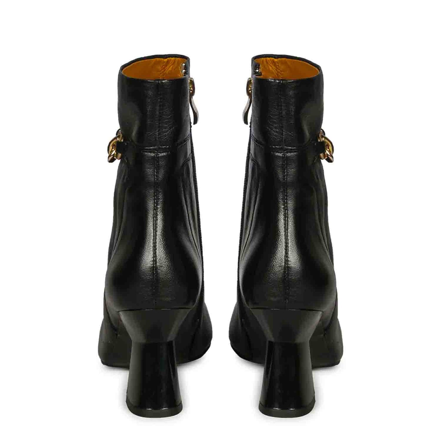 Saint Madelyn Black Leather Chain Decor Pointed Toe Ankle Boots