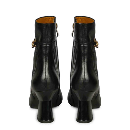 Saint Madelyn Black Leather Chain Decor Pointed Toe Ankle Boots