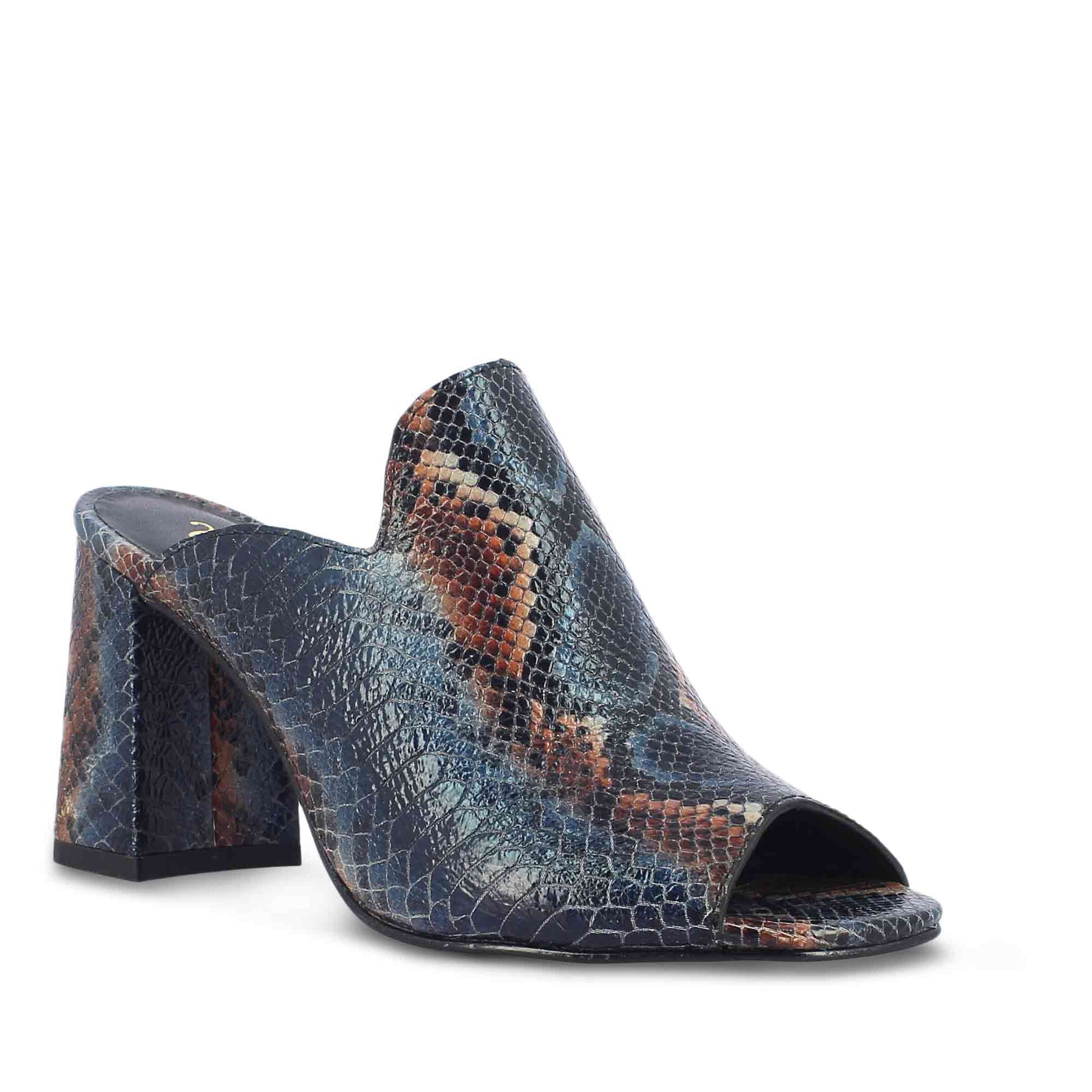 Saint Fiona Snake Print Leather Block Heels: Handcrafted elegance with a touch of wild charm. Elevate your style effortlessly.