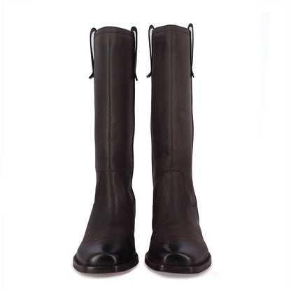 Saint Valery Brown Leather Cowboy Calf Boots