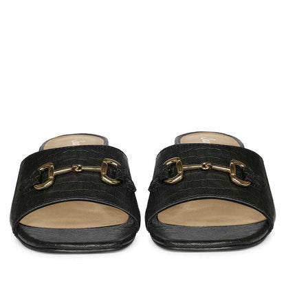 Saint Blair Black Croc-embossed Leather Block Heels