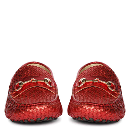 Saint Lucy Red Woven Leather Loafers
