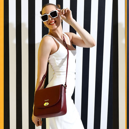 Favore Red Womens  Leather Structured Sling Bag