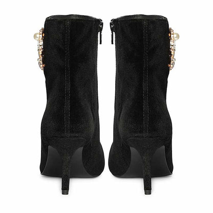 Saint Amoura Triangular Crystal Black Velvet Ankle Boots