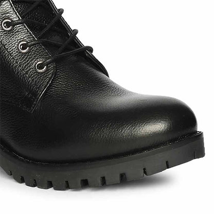 Saint Lucero Buckle Decor Black Leather High Ankle Boots