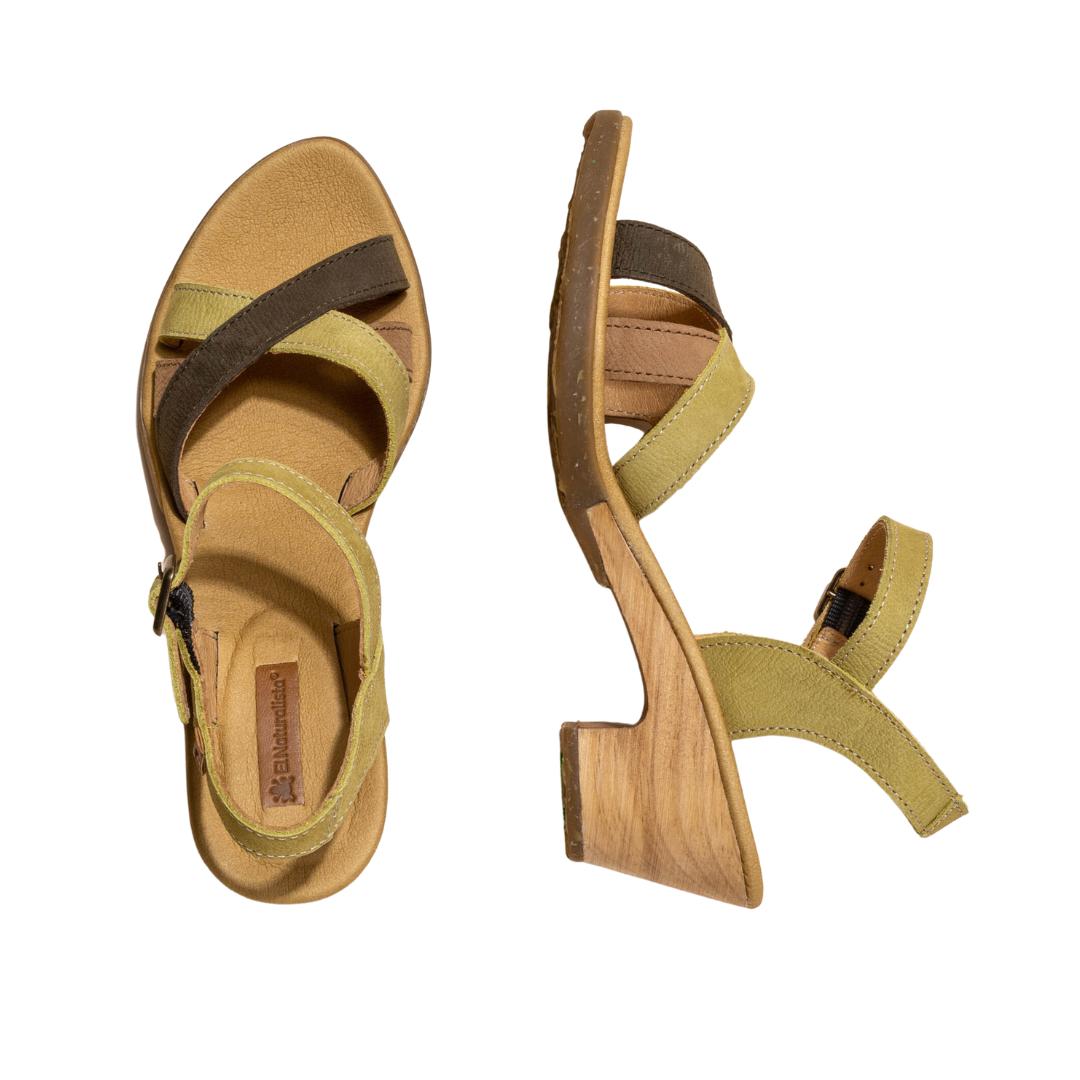 El Naturalista Multi Herbal Embellished Leather Block Sandals with Buckle