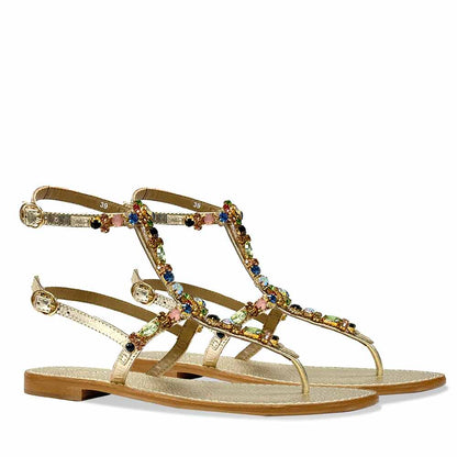 Saint Zuri Multi Stone Embellished Platin Leather Sandals