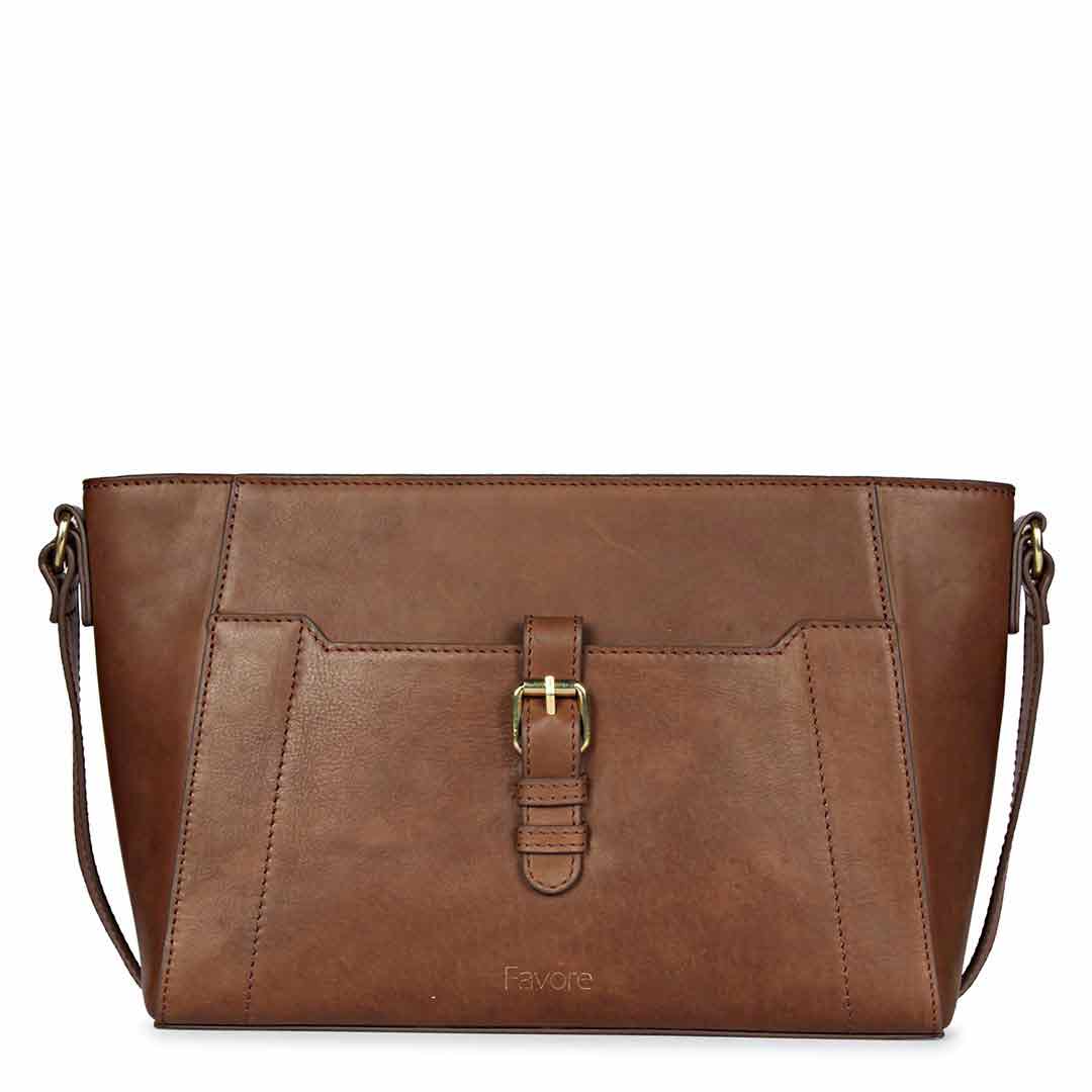 Favore Brown Women Leather Structured Sling Bag
