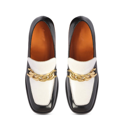 Aisling Black & White Leather Handcrafted Moccasins