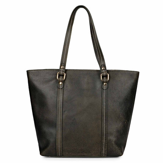 Favore Black Textured Leather Oversized Shopper Shoulder Bag