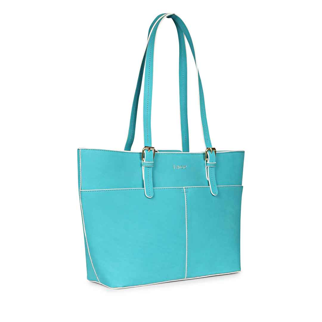 Favore Blue Womens Leather Shopper Tote Bag