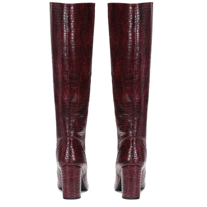 Saint Emily Burgundy Croco Vegan Leather Knee High Boots - SaintG India