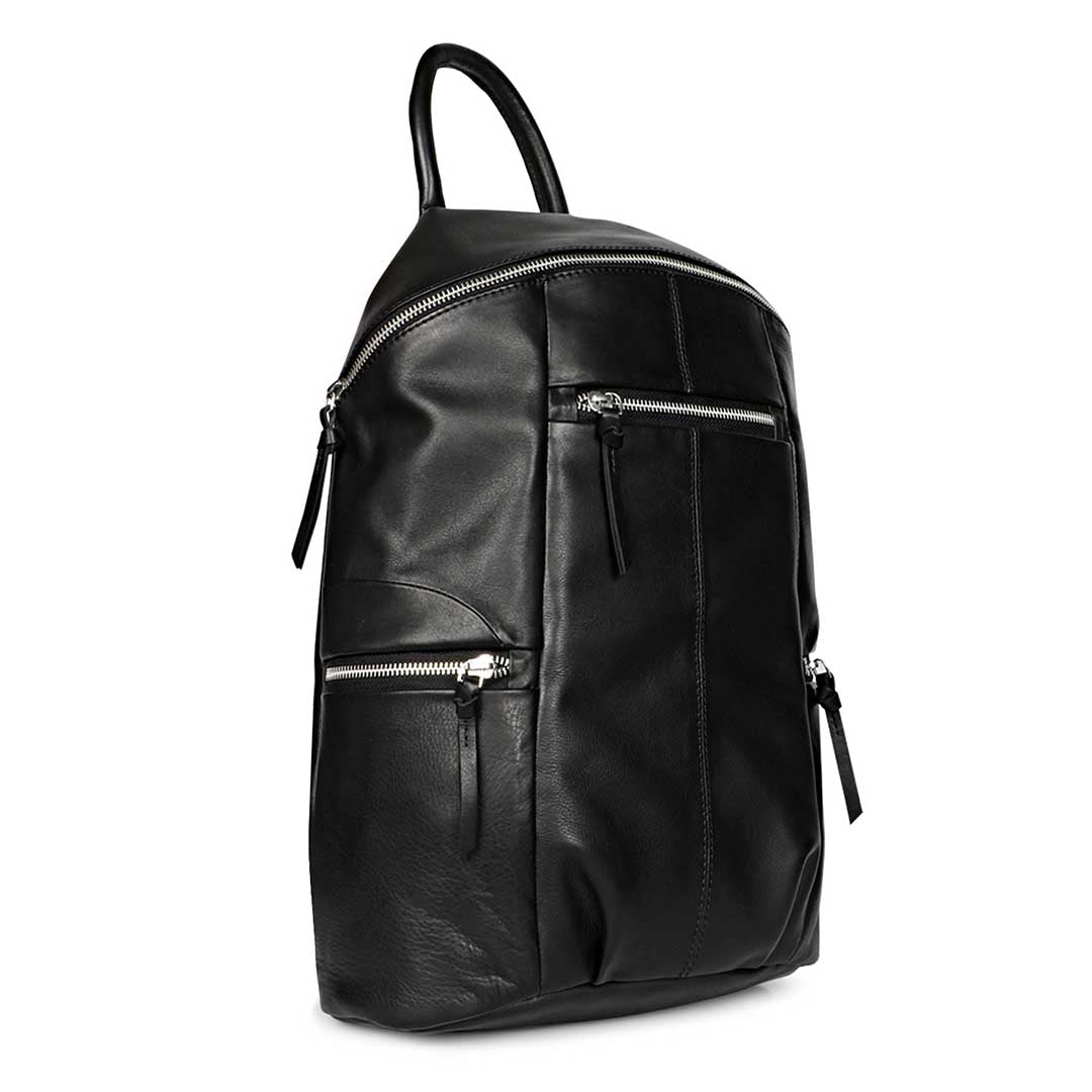 Favore Black Leather Oversized Structured Backpacks