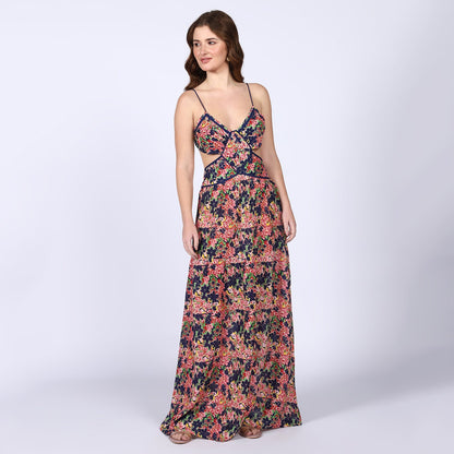 Saint Womens Blue Multicolour Cut-out Waist Maxi Dress