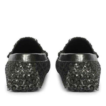 Saint Aurora Gunmetal Black Handwoven Leather Horsebit Loafers