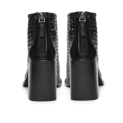 Saint Anna Black Hand Woven Leather Block Heels.