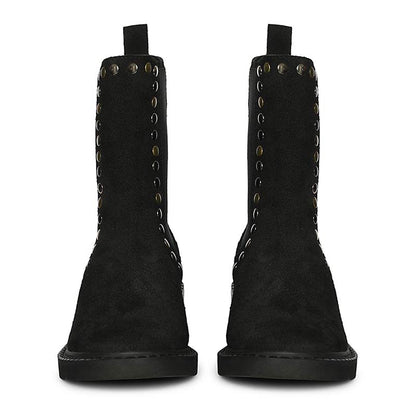 Saint Sarina Multi Studs Suede Leather High Ankle Boots