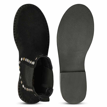 Saint Sarina Multi Studs Suede Leather High Ankle Boots