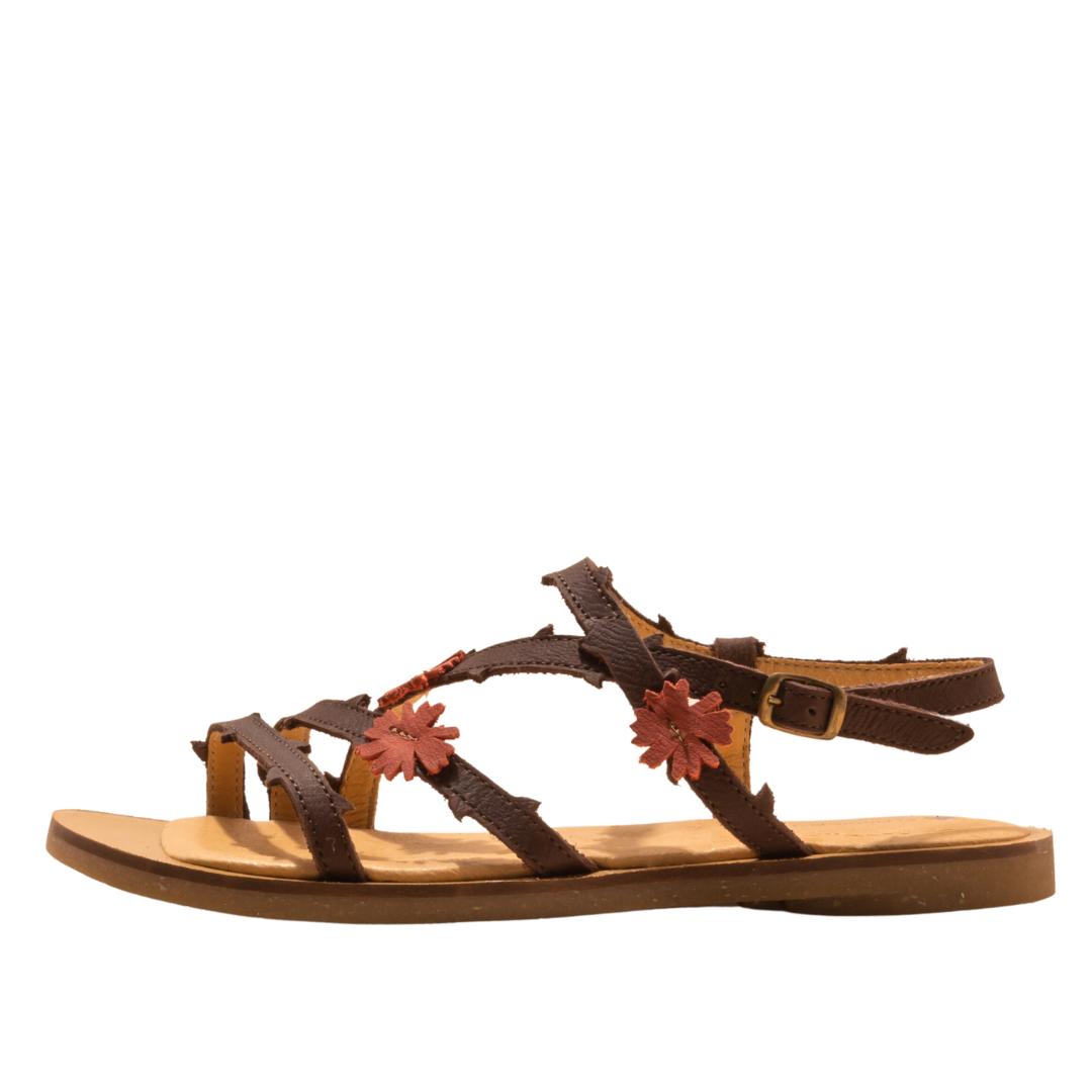 El Naturalista Brown Embellished Leather Block Sandals with Buckle