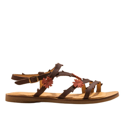 El Naturalista Brown Embellished Leather Block Sandals with Buckle