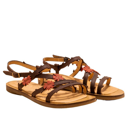 El Naturalista Brown Embellished Leather Block Sandals with Buckle