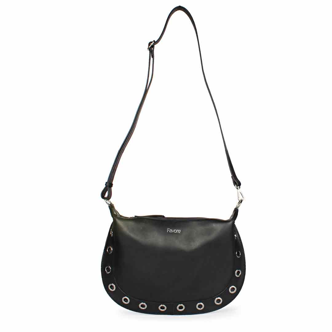 Favore Black Women Leather Structured Sling Bag