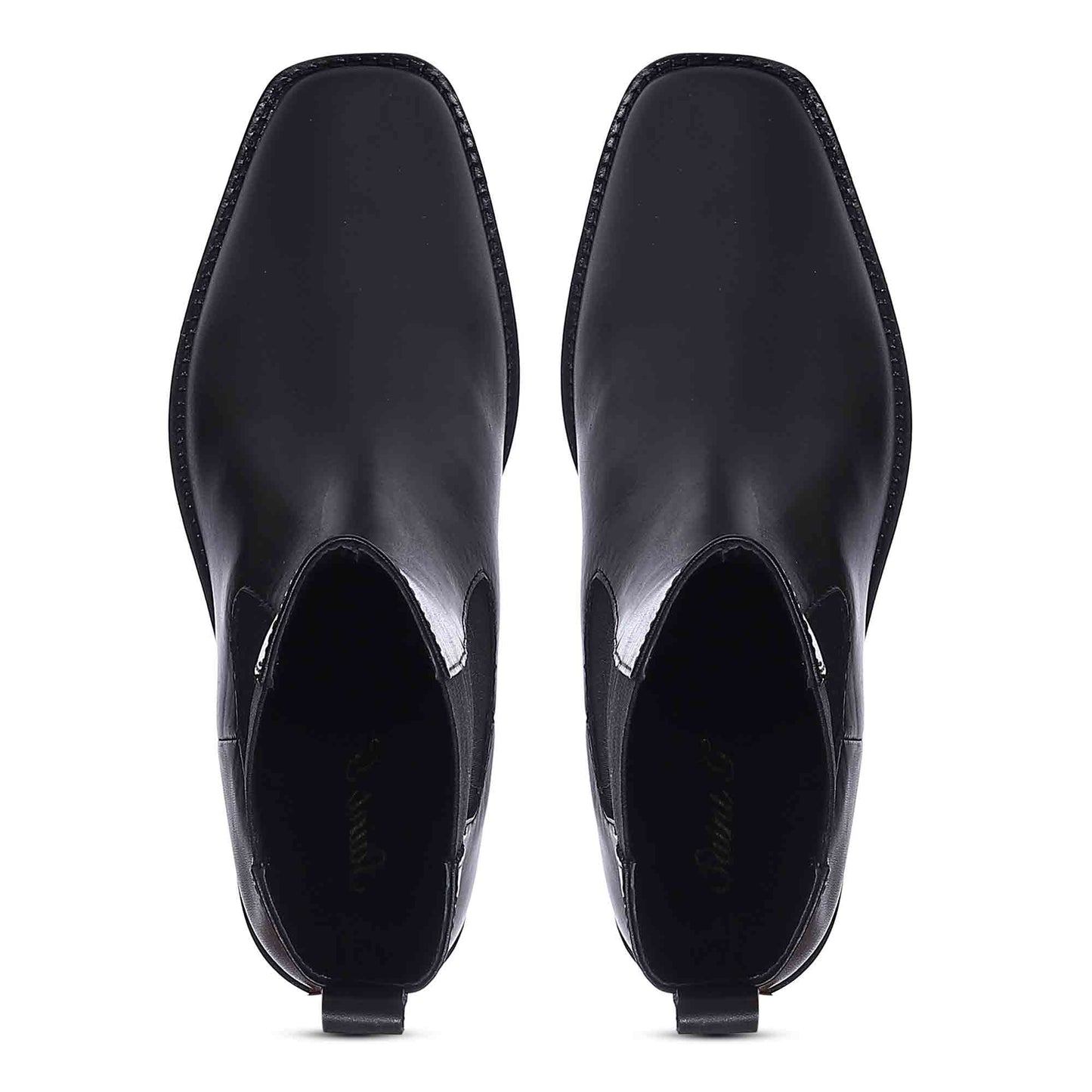 Saint Theresa High Ankle Black Leather Boots with Decorative Buckle – Stylish and chic footwear for a bold and confident look