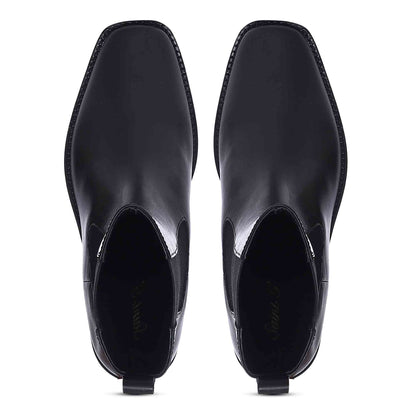 Saint Theresa High Ankle Black Leather Boots with Decorative Buckle – Stylish and chic footwear for a bold and confident look
