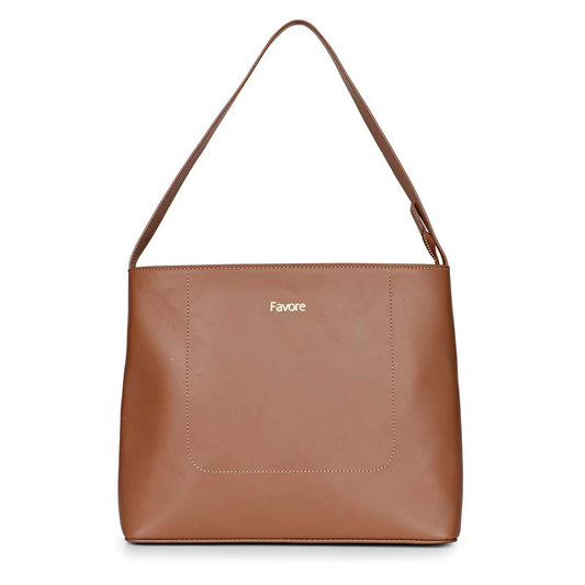 Favore Tan Leather Oversized Structured Shoulder Bag