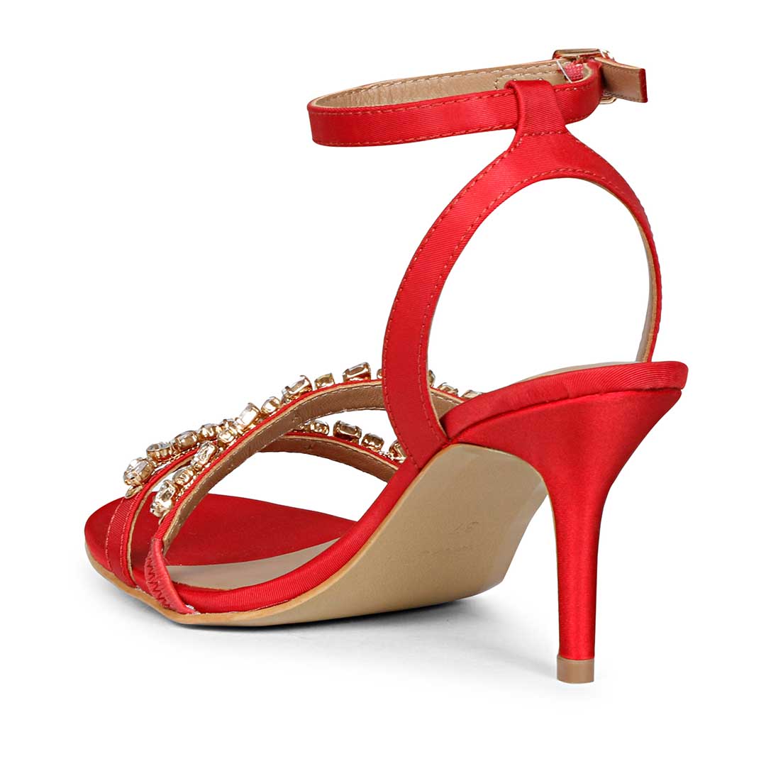 Isla Stone Embellished Straps Red Stilettos