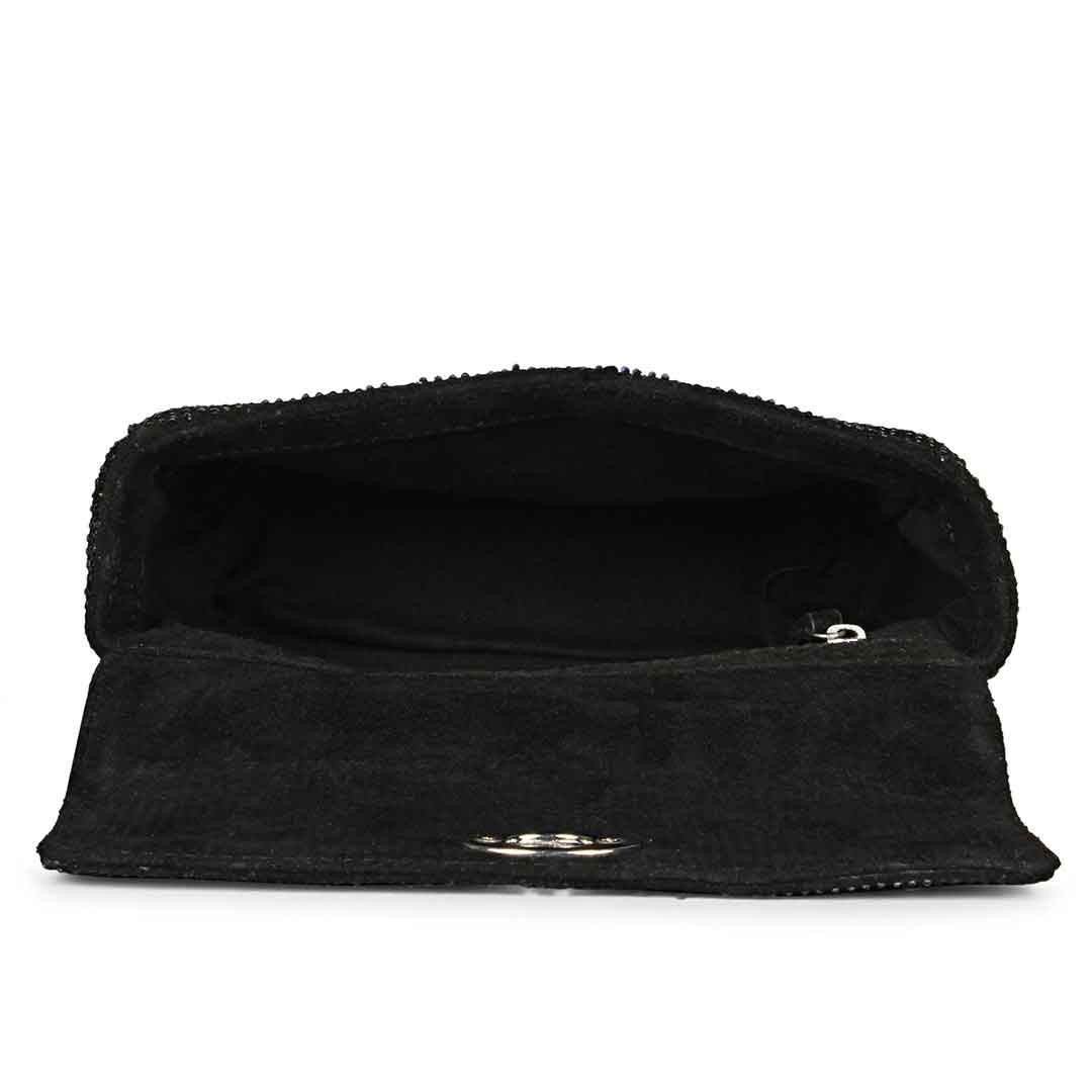 Alayna Black Leather Crystal Shoulder Bags With Detachable Handel