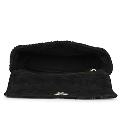 Alayna Black Leather Crystal Shoulder Bags With Detachable Handel