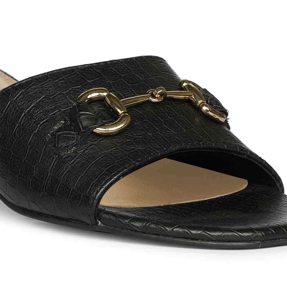 Saint Blair Black Croc-embossed Leather Block Heels