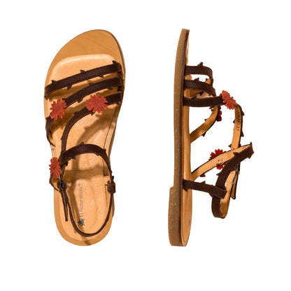 El Naturalista Brown Embellished Leather Block Sandals with Buckle
