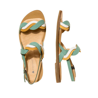 El Naturalista Mint Mixed Embellished Leather Block Sandals with Buckle