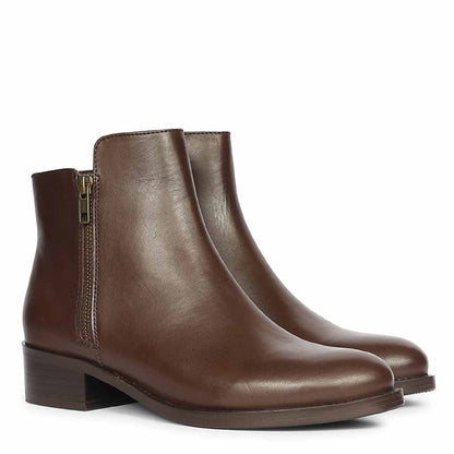 Saint Imelda Brown Leather Handcrafted Side Zippers Ankle Boots