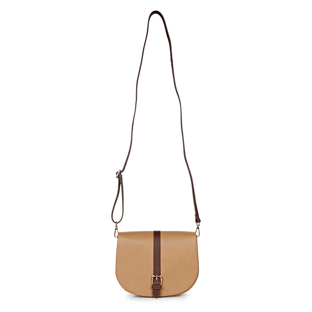 Favore Women Beige Leather Saddle Bags