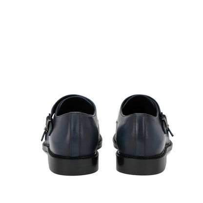 Saint Perctarit Blue Leather Double Buckle Monk Brogue Shoes - SaintG India