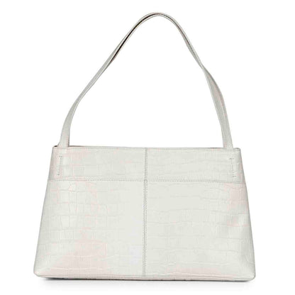 Favore White Leather Structured Handheld Bag